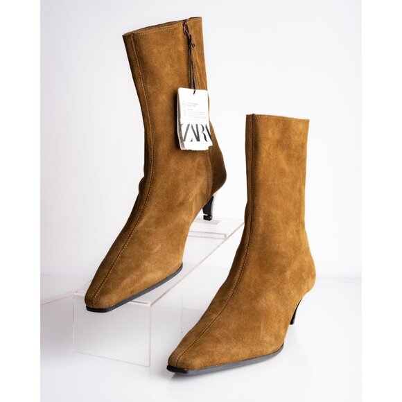Zara Shoes - Zara Womens Split Suede Leather Ankle Boots Brown US 9 EU 40 New 1112/410